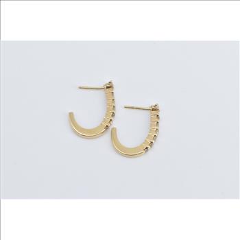 14K 0.48 Ctw Diamond Semi Hoop Curved Bar Yellow Gold Earrings