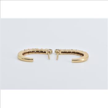 14K 0.48 Ctw Diamond Semi Hoop Curved Bar Yellow Gold Earrings