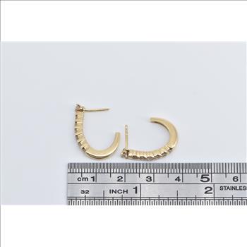 14K 0.48 Ctw Diamond Semi Hoop Curved Bar Yellow Gold Earrings