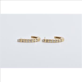 14K 0.48 Ctw Diamond Semi Hoop Curved Bar Yellow Gold Earrings
