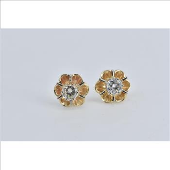 14K 0.48 Ctw Natural Diamond Vintage Solitaire Stud Yellow Gold Earrings