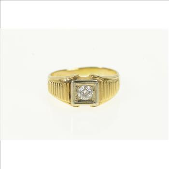 14K 0.50 Ct Old European Cut Men's Diamond Yellow Gold Ring, Size 12