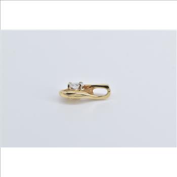 14K 0.50 Ct Oval Natural Diamond Solitaire Wavy Yellow Gold Pendant