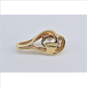 14K 0.50 Ct Oval Natural Diamond Solitaire Wavy Yellow Gold Pendant