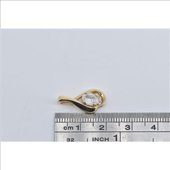 14K 0.50 Ct Oval Natural Diamond Solitaire Wavy Yellow Gold Pendant