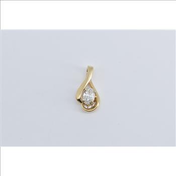 14K 0.50 Ct Oval Natural Diamond Solitaire Wavy Yellow Gold Pendant
