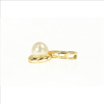 14K 0.50 Ctw Baguette Diamond Pearl Wavy Swirl Yellow Gold Pendant