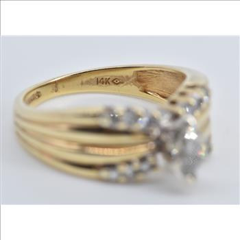 14K 0.50 Ctw Marquise Natural Diamond Engagement Yellow Gold Ring, Size 5.25