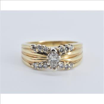 14K 0.50 Ctw Marquise Natural Diamond Engagement Yellow Gold Ring, Size 5.25
