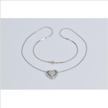 14K 0.50 Ctw Natural Diamond Heart Chain White Gold Necklace 17.25