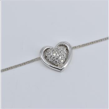 14K 0.50 Ctw Natural Diamond Heart Chain White Gold Necklace 17.25