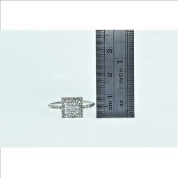 14K 0.50 Ctw Princess Diamond Square Halo White Gold Ring, Size 6.5