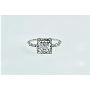 14K 0.50 Ctw Princess Diamond Square Halo White Gold Ring, Size 6.5
