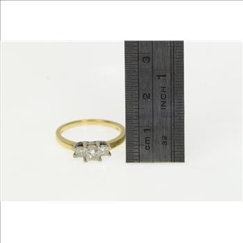 14K 0.50 Ctw Princess Three Diamond Engagement Yellow Gold Ring, Size 6.75