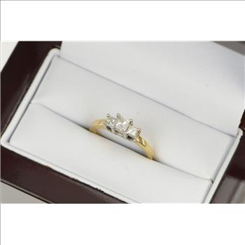 14K 0.50 Ctw Princess Three Diamond Engagement Yellow Gold Ring, Size 6.75