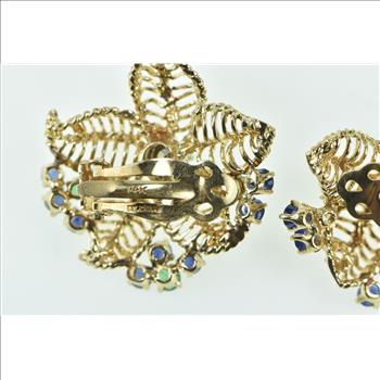 14K 0.51 Ctw Diamond Sapphire Emerald Filigree Flower Yellow Gold Earrings