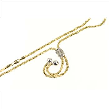 14K 0.56 Ctw Diamond Popcorn Bolo Tassel Fringe Yellow Gold Necklace 21