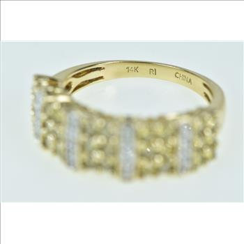 14K 0.57 Ctw Yellow & White Diamond Cluster Band Yellow Gold Ring, Size 6.25
