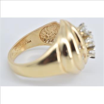 14K 0.59 Ctw Natural Diamond Vintage Grooved Yellow Gold Ring, Size 7