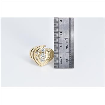 14K 0.59 Ctw Natural Diamond Vintage Grooved Yellow Gold Ring, Size 7