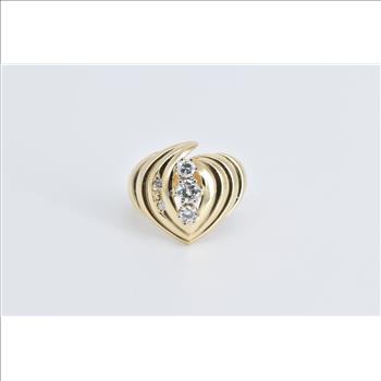 14K 0.59 Ctw Natural Diamond Vintage Grooved Yellow Gold Ring, Size 7