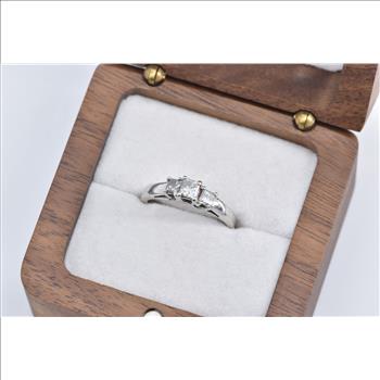 14K 0.59 Ctw Natural Princess Diamond Engagement White Gold Ring, Size 5.5