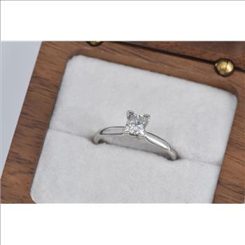 14K 0.60 Ct Princess Natural Diamond Engagement White Gold Ring, Size 7