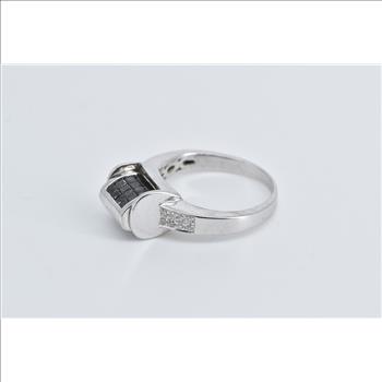14K 0.60 Ctw Black Blue White Diamond Reversible White Gold Ring, Size 6