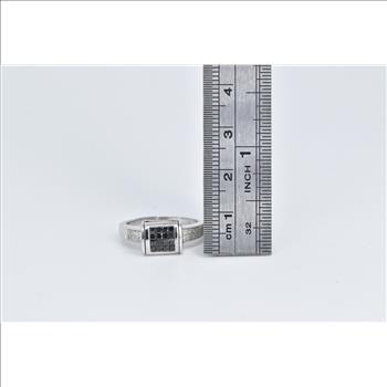 14K 0.60 Ctw Black Blue White Diamond Reversible White Gold Ring, Size 6