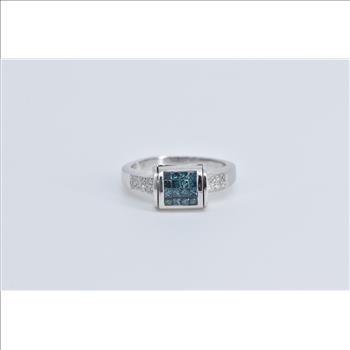 14K 0.60 Ctw Black Blue White Diamond Reversible White Gold Ring, Size 6