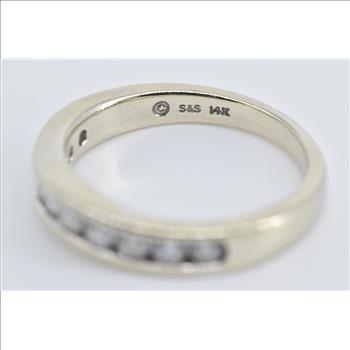 14K 0.60 Ctw Natural Diamond Curved Wedding Band White Gold Ring, Size 6