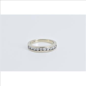 14K 0.60 Ctw Natural Diamond Curved Wedding Band White Gold Ring, Size 6