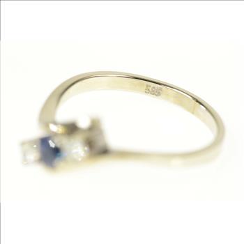 14K 0.60 Ctw Sapphire Diamond Bypass Engagement White Gold Ring, Size 8