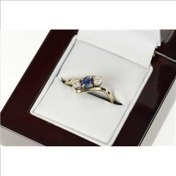 14K 0.60 Ctw Sapphire Diamond Bypass Engagement White Gold Ring, Size 8