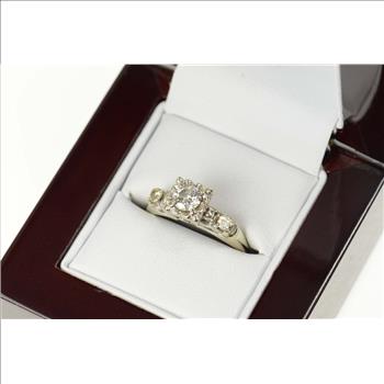 14K 0.61 Ctw 1940's Classic Diamond Engagement White Gold Ring, Size 7.5