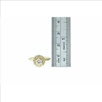 14K 0.61 Ctw Diamond Halo Engagement Yellow Gold Ring, Size 7.5