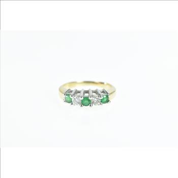 14K 0.63 Ctw 1950's Emerald Diamond Classic Yellow Gold Ring, Size 5.75