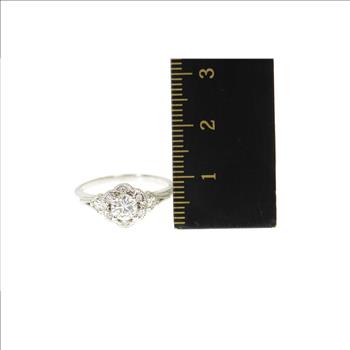14K 0.63 Ctw Diamond Flower Halo Engagement White Gold Ring, Size 7