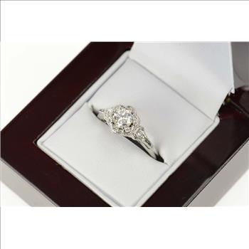 14K 0.63 Ctw Diamond Flower Halo Engagement White Gold Ring, Size 7
