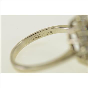 14K 0.65 Ctw Marquise Sapphire Diamond Halo White Gold Ring, Size 5