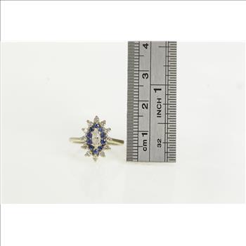 14K 0.65 Ctw Marquise Sapphire Diamond Halo White Gold Ring, Size 5