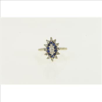 14K 0.65 Ctw Marquise Sapphire Diamond Halo White Gold Ring, Size 5