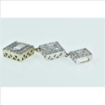 14K 0.66 Ctw Diamond Tiered Square Drop White Gold Pendant