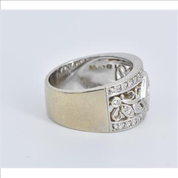 14K 0.67 Ctw Natural Diamond Vine Statement Band White Gold Ring, Size 7.25