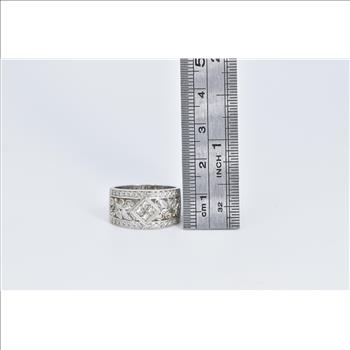 14K 0.67 Ctw Natural Diamond Vine Statement Band White Gold Ring, Size 7.25