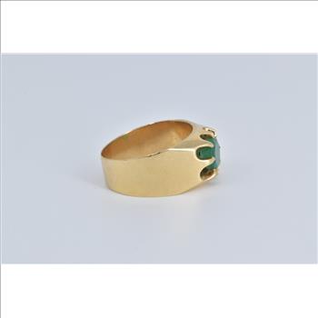 14K 0.70 Ct Natural Emerald Belcher Ornate Yellow Gold Ring, Size 9