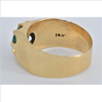 14K 0.70 Ct Natural Emerald Belcher Ornate Yellow Gold Ring, Size 9