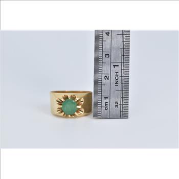14K 0.70 Ct Natural Emerald Belcher Ornate Yellow Gold Ring, Size 9