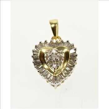 14K 0.75 Ctw Diamond Encrusted Wavy Heart Cluster Yellow Gold Pendant