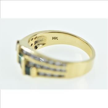 14K 0.75 Ctw Emerald Diamond Vintage Bypass Yellow Gold Ring, Size 6